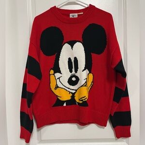 Vintage Mickey Mouse Knit Sweater Red Black Disney